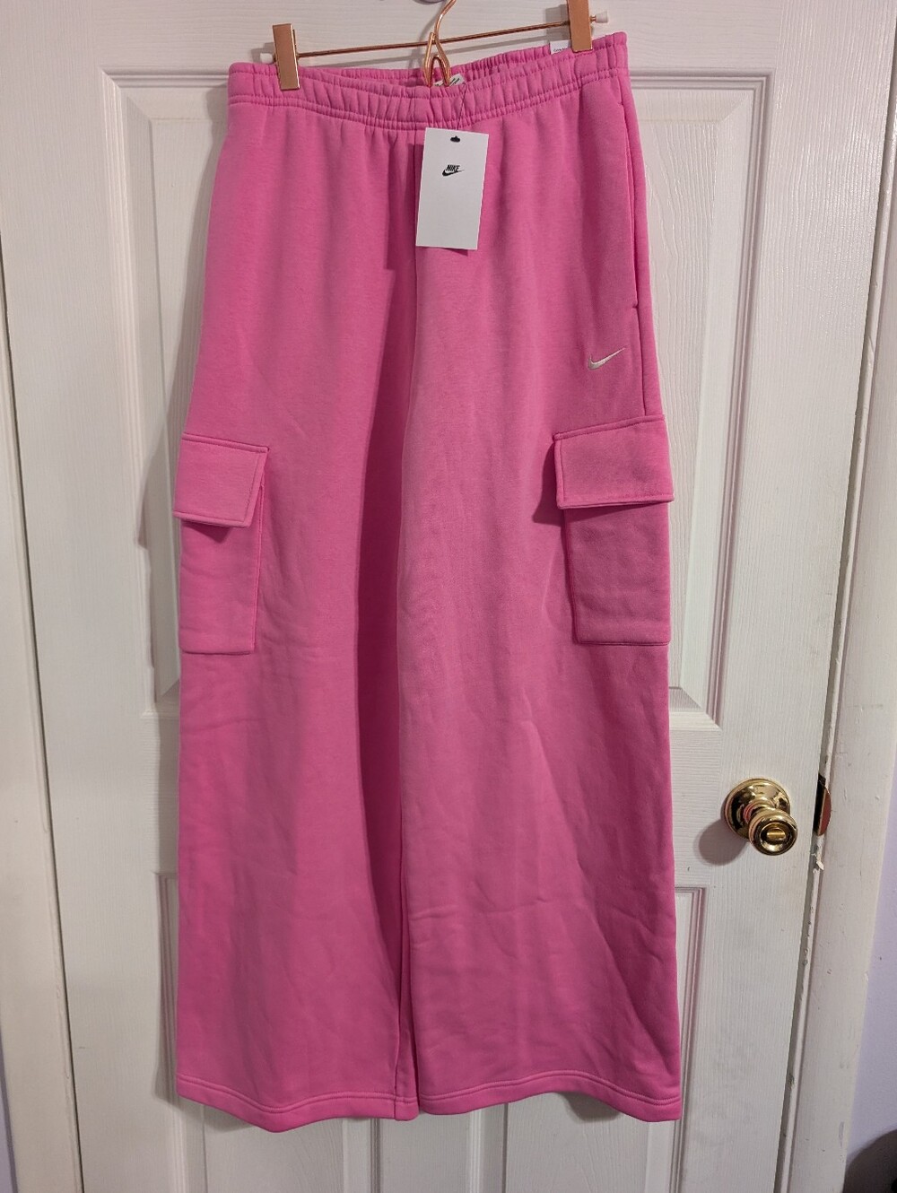 New Nike Sportswear Womens Sweatpants Pink Wide Leg Cargo Fleece Size XS